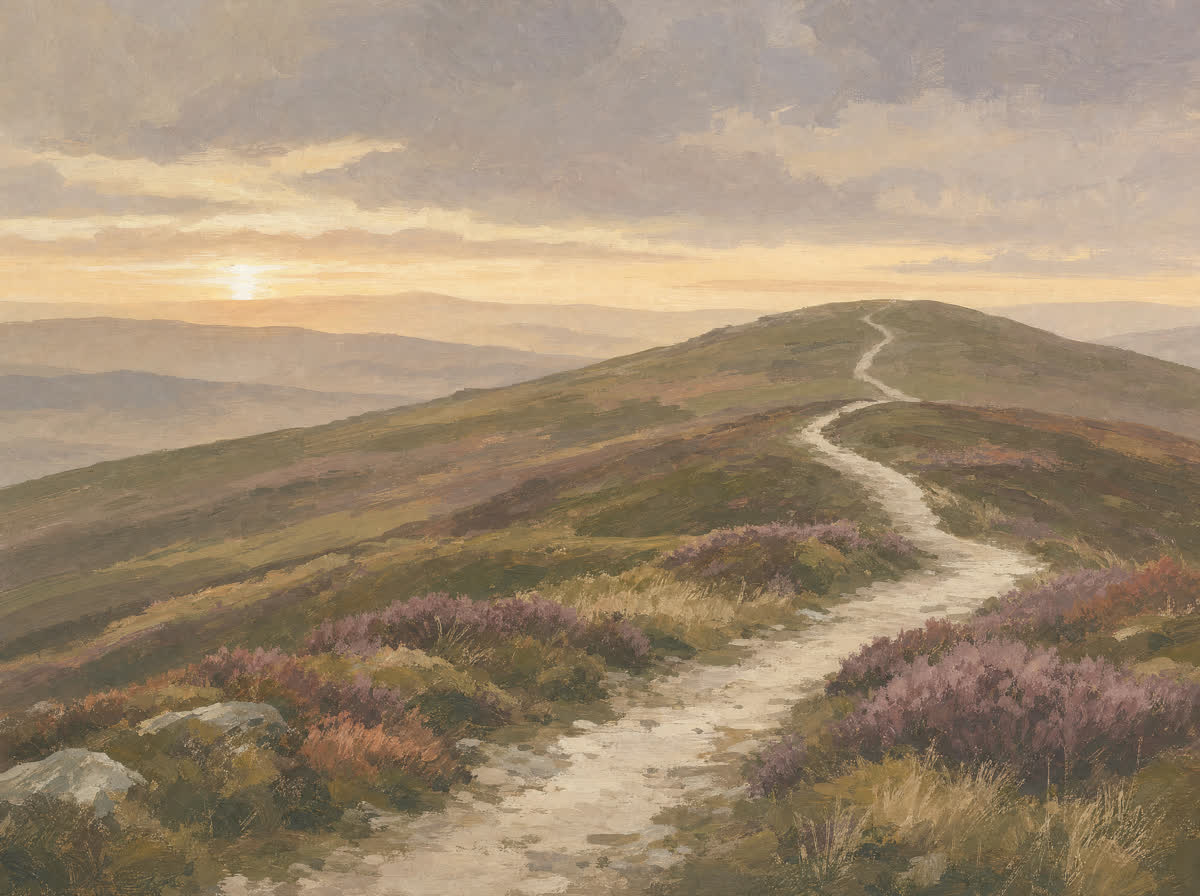 Painted moorland hills at dawn